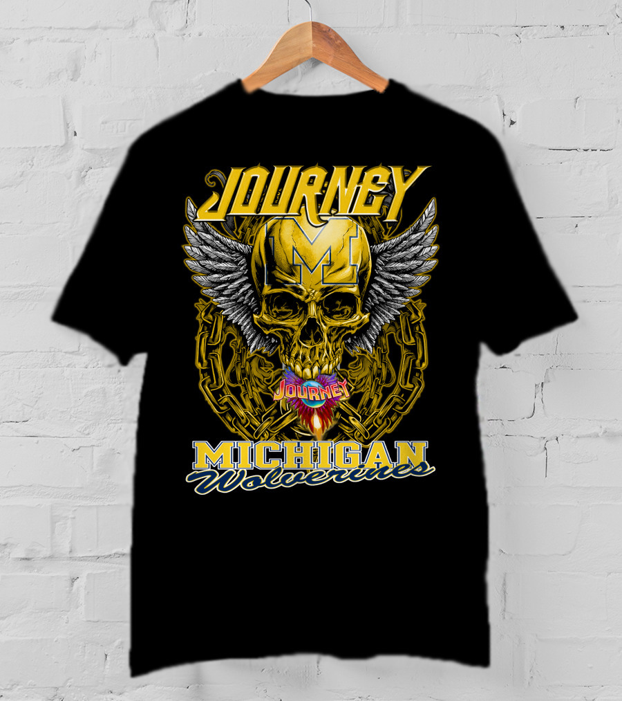 Journey Michigan Wolverines Skull Wings Chain T-Shirt
