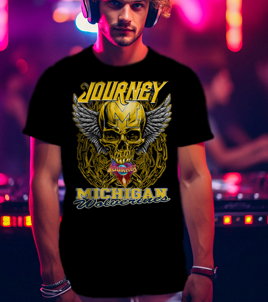 Journey Michigan Wolverines Skull Wings Chain T-Shirt