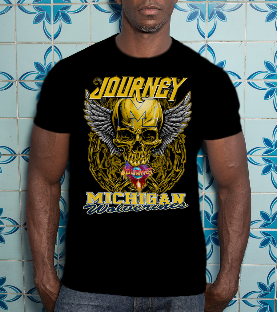 Journey Michigan Wolverines Skull Wings Chain T-Shirt