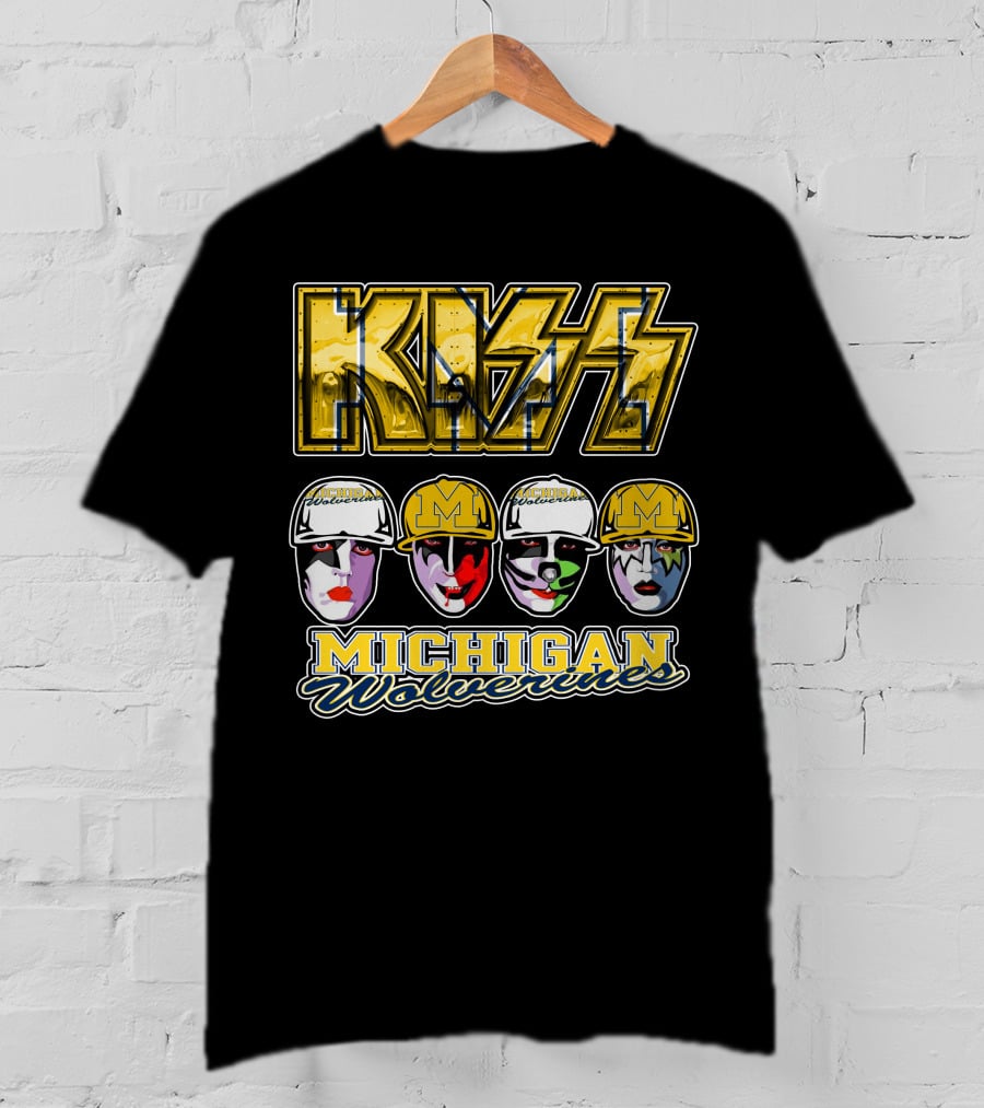 KISS Michigan Wolverines Faces In Helmets T-Shirt