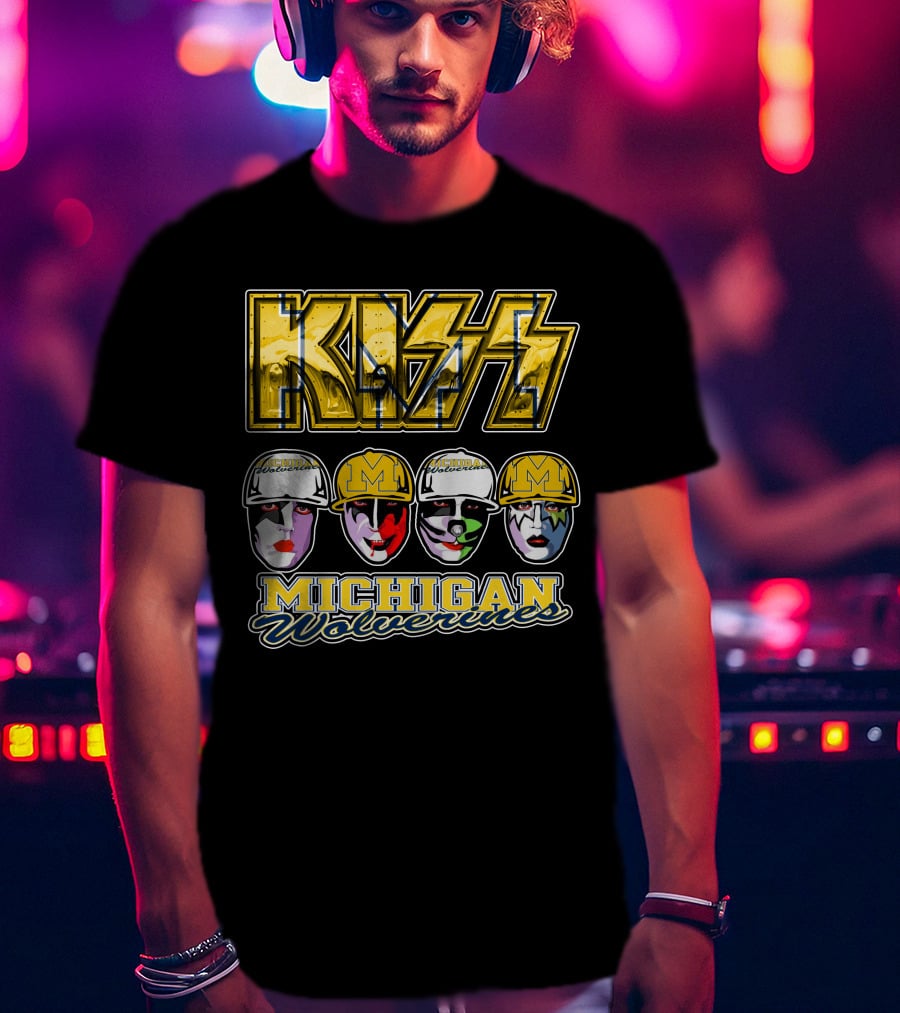 KISS Michigan Wolverines Faces In Helmets T-Shirt