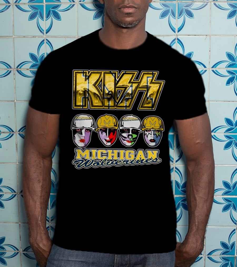 KISS Michigan Wolverines Faces In Helmets T-Shirt