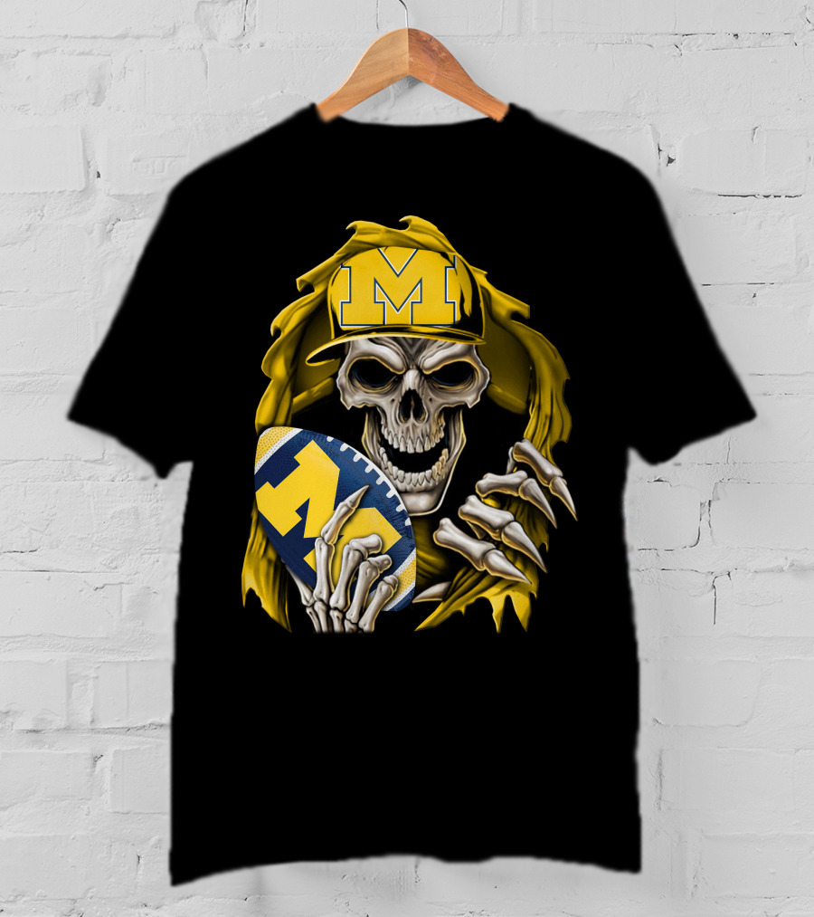 Skullbong Michigan Wolverines Skull Football Fan T-Shirt