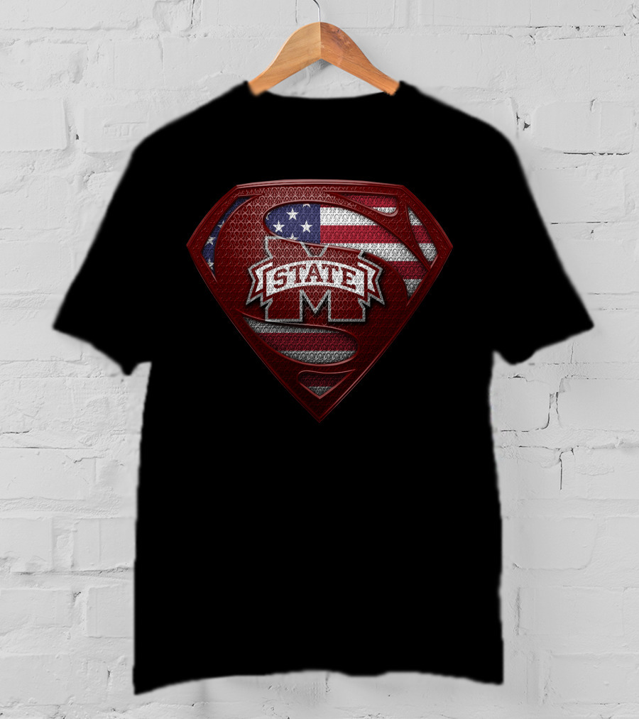 Mississippi State Bulldogs State M Superhero Usa Flag Shield T-Shirt
