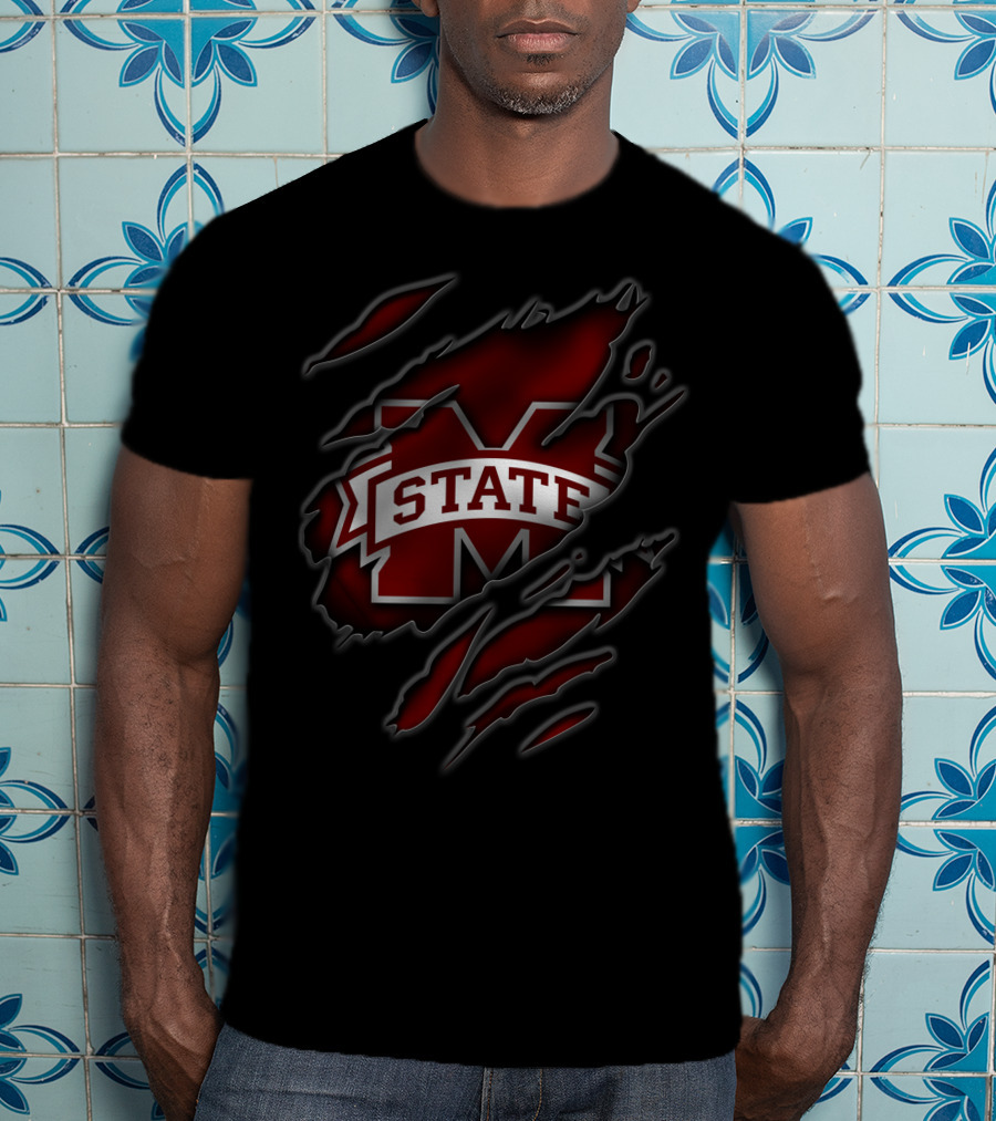 Torn Mississippi State Bulldogs M Logo Rage T-Shirt