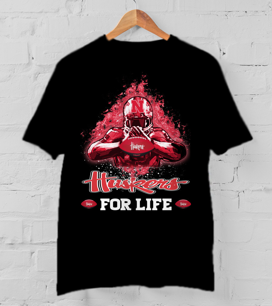 Huskers For Life Nebraska Cornhuskers Football T-Shirt