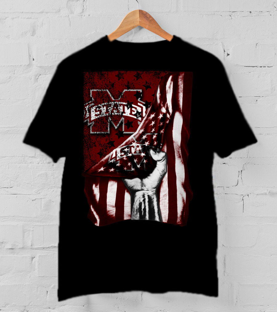 Mississippi State Bulldogs American Flag Fist T-Shirt