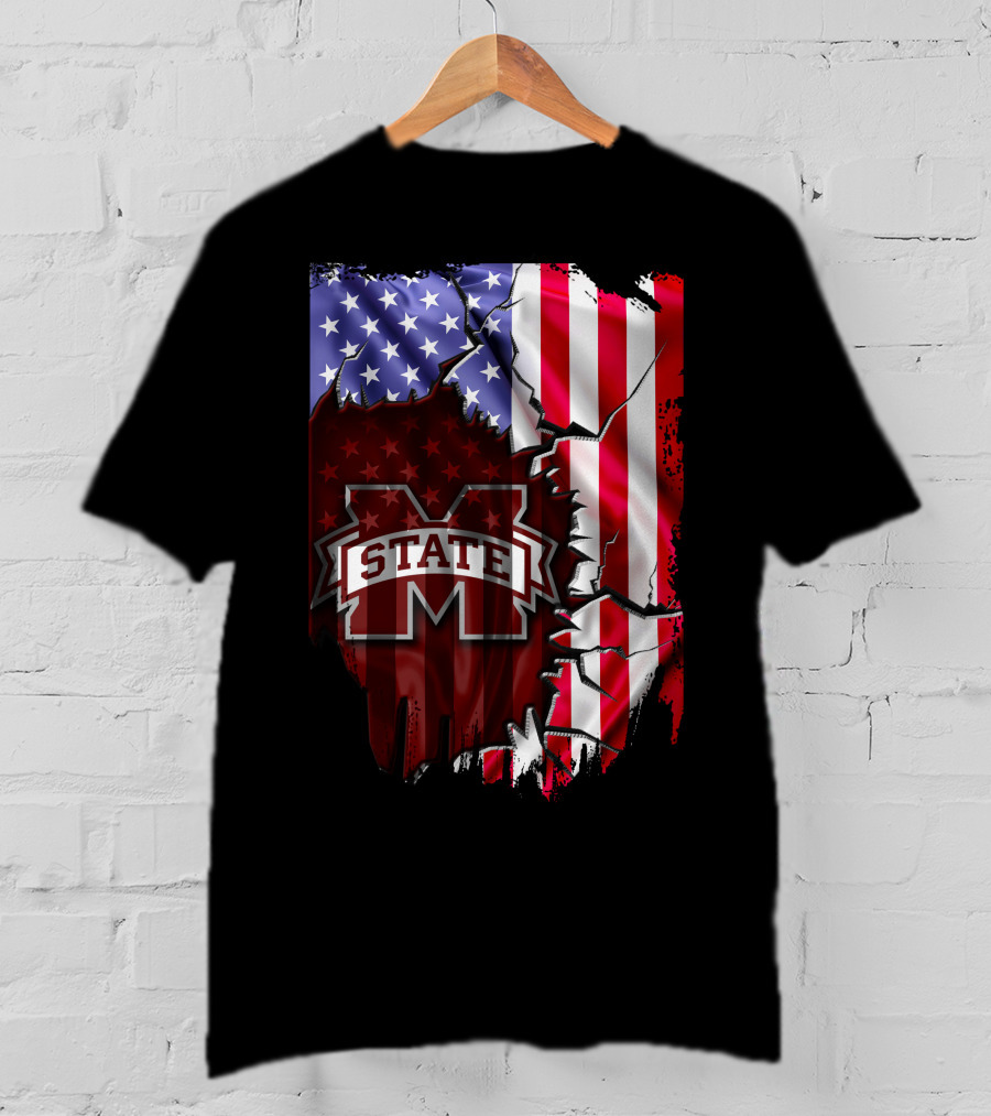 Mississippi State Bulldogs American Flag Torn T-Shirt