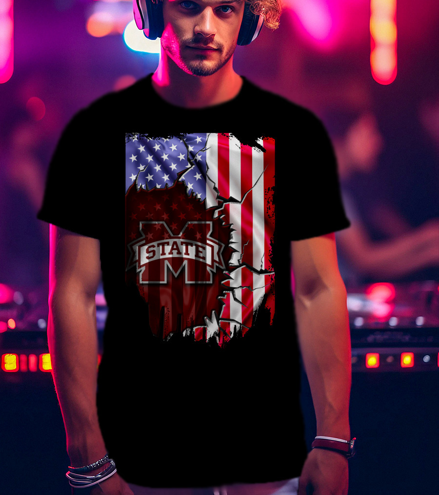 Mississippi State Bulldogs American Flag Torn T-Shirt