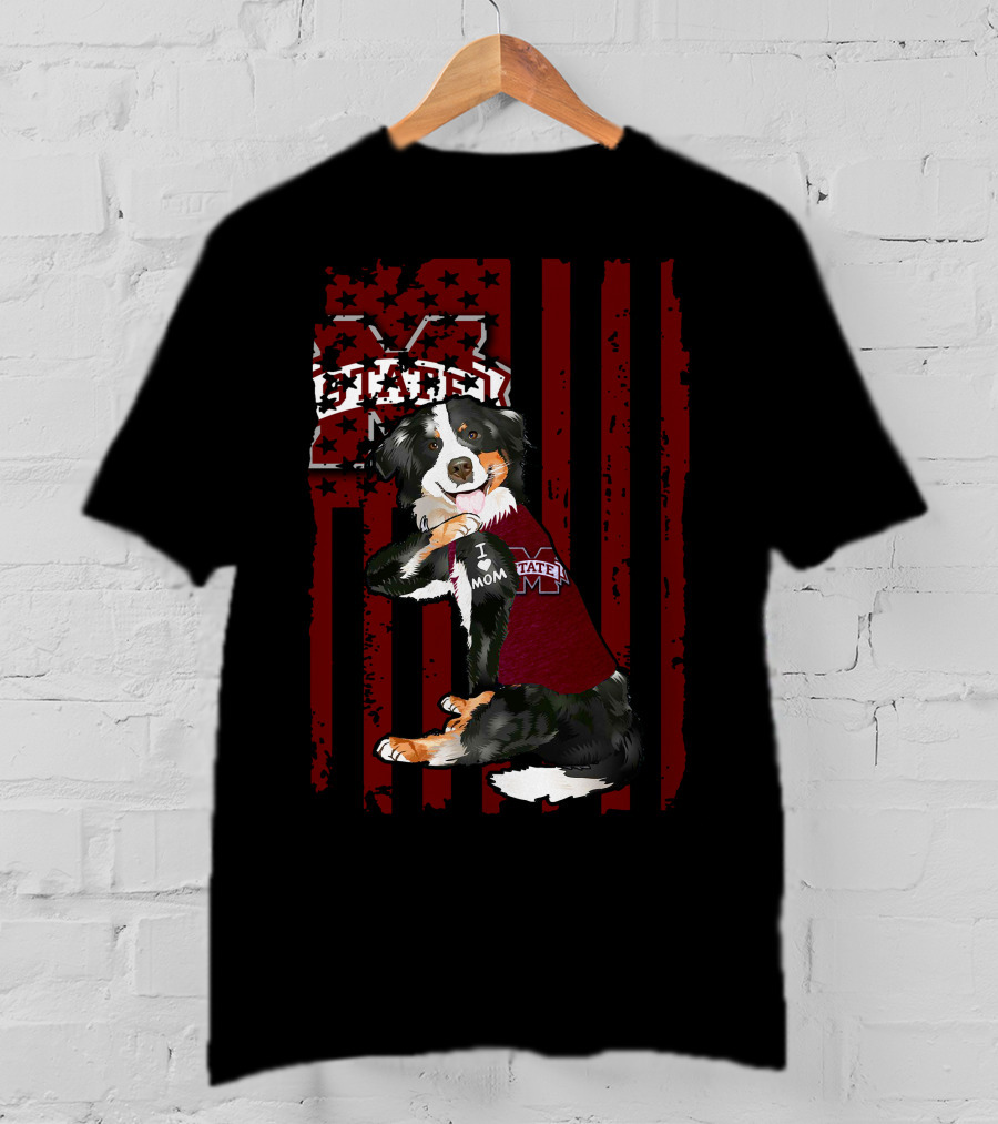 Mississippi State Bulldogs Border Collie With Team Spirit Flag T-Shirt