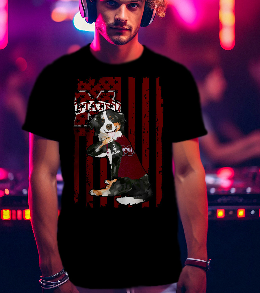 Mississippi State Bulldogs Border Collie With Team Spirit Flag T-Shirt