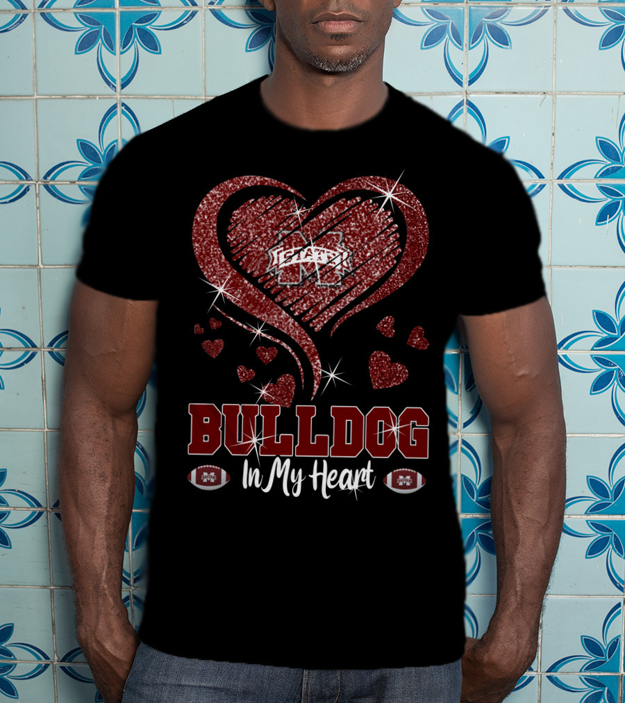 Bulldog In My Heart Mississippi State Football Sparkle T-Shirt