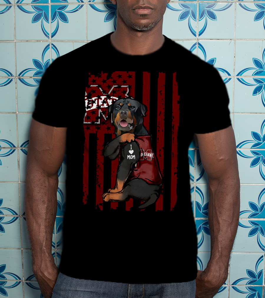 Rottweiler I Love Mom Mississippi State Bulldogs T-Shirt