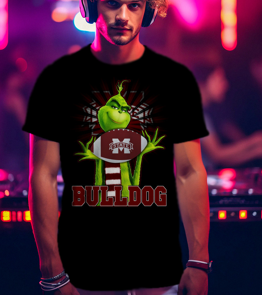 Mississippi State Bulldogs Grinch Holding Football T-Shirt