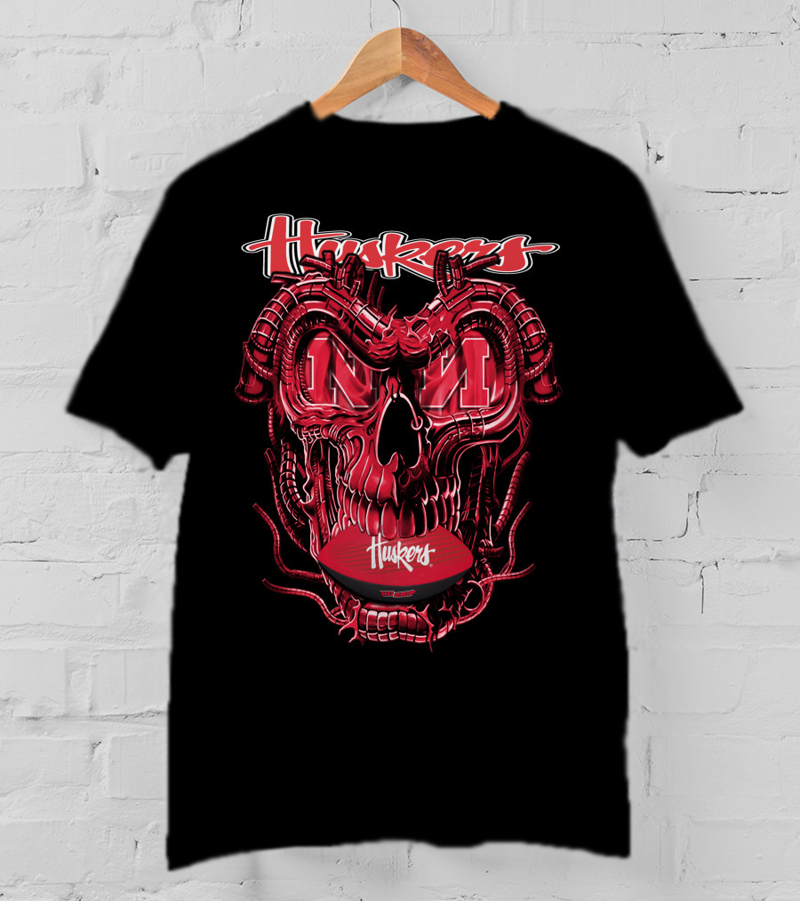 Huskers Dragon Skull Nebraska Football Fan T-Shirt