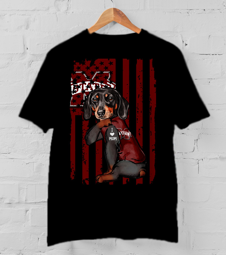 Mississippi State Bulldogs Dachshund I Love Mom T-Shirt