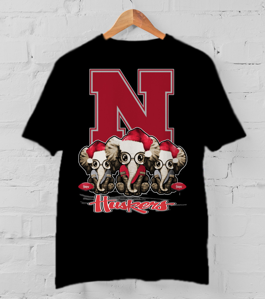 Elephan Xmas Nebraska Huskers Santa Hat Trio T-Shirt