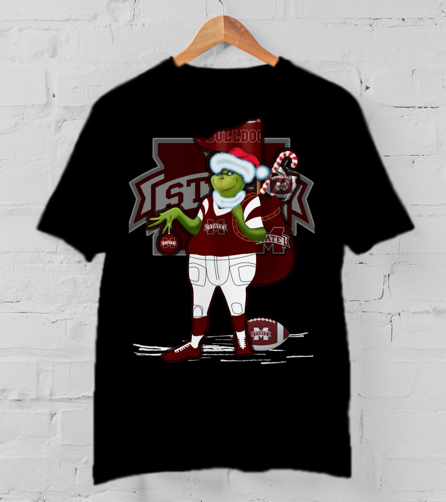 Grinchxmas Mississippi State Bulldogs Christmas Football Santa Dog T-Shirt