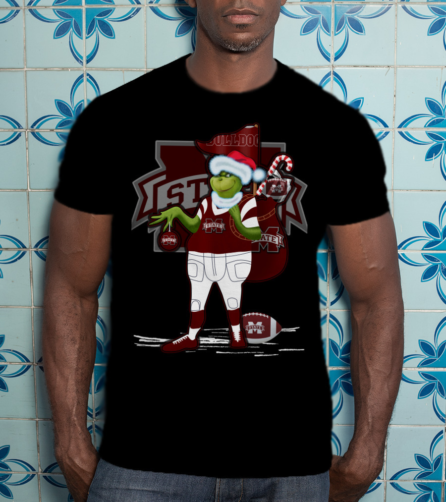 Grinchxmas Mississippi State Bulldogs Christmas Football Santa Dog T-Shirt