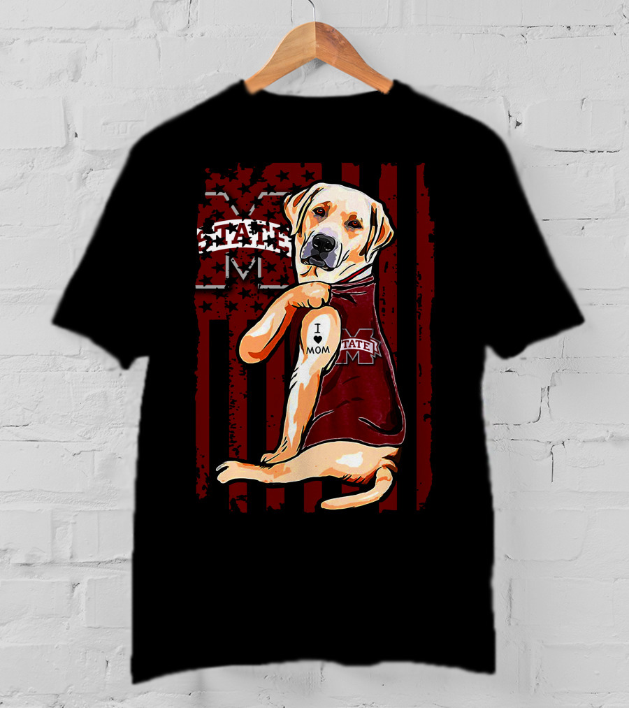 Labrador Retriever I Love Mom Mississippi State Bulldogs Flag T-Shirt