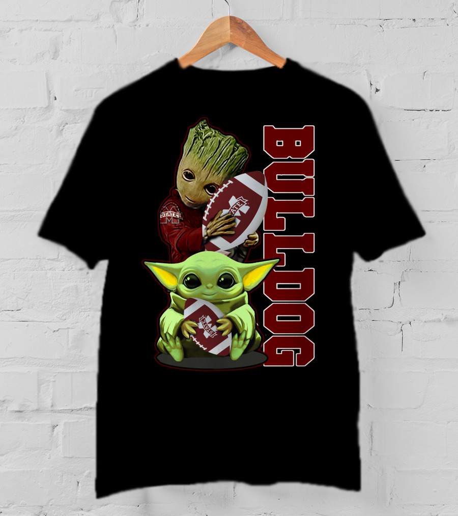 Grzd Mississippi State Bulldogs Groot Baby Yoda Football T-Shirt