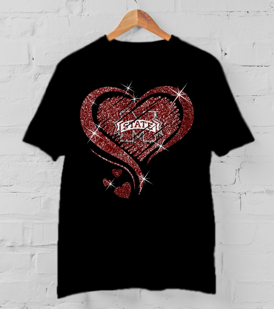 Mississippi State Bulldogs Glitter Heart T-Shirt