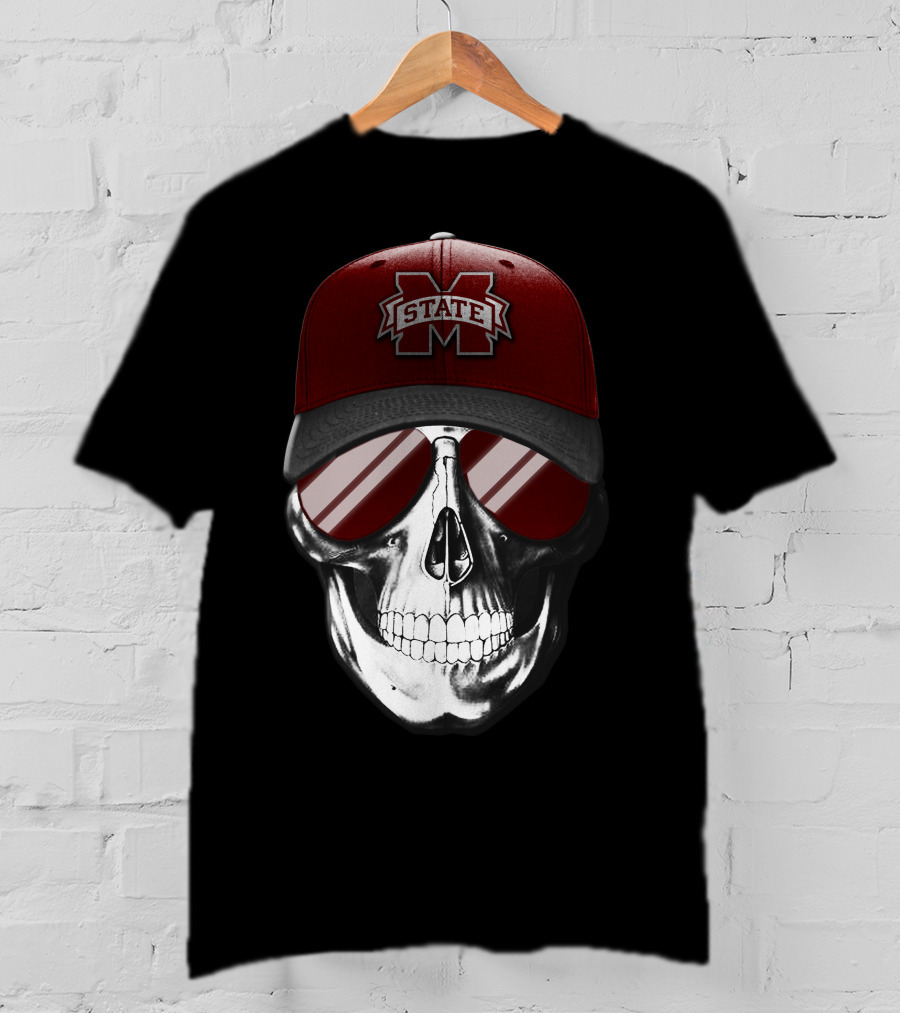 Mississippi State Bulldogs Skull With Hat And Sunglasses T-Shirt