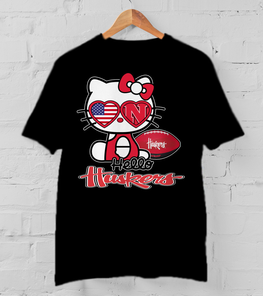 Hello Kitty Huskers Nebraska Football Heart Flag T-Shirt