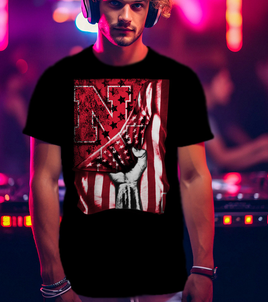 Nebraska Cornhuskers American Flag N Stars Power Symbol T-Shirt