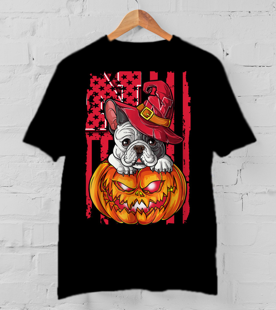 Hlw Bulldog Nebraska Cornhuskers Halloween Pumpkin Wizard Hat T-Shirt