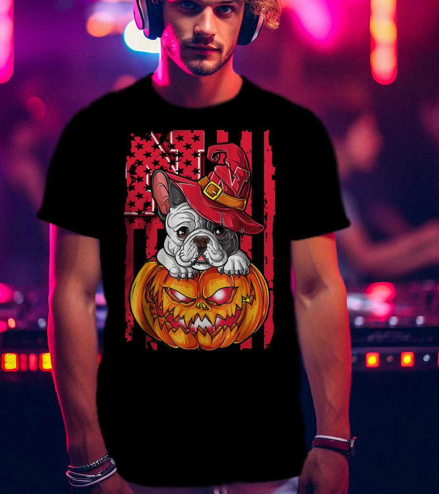 Hlw Bulldog Nebraska Cornhuskers Halloween Pumpkin Wizard Hat T-Shirt