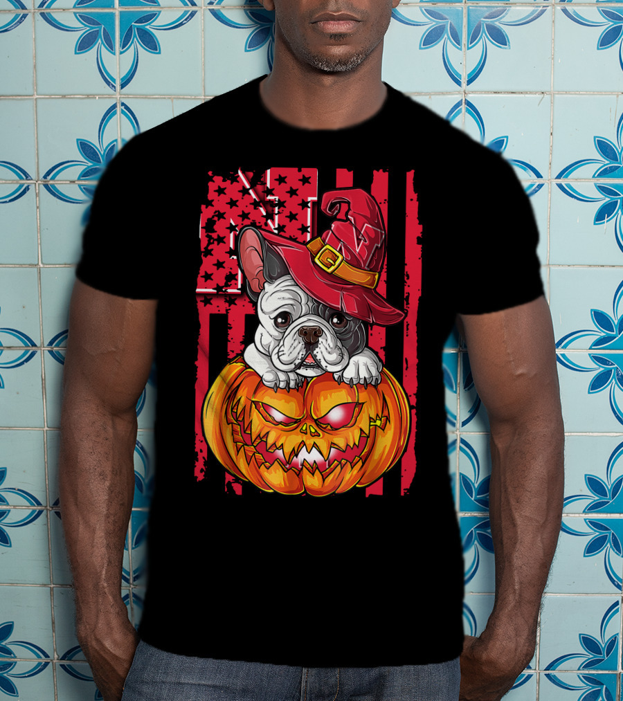 Hlw Bulldog Nebraska Cornhuskers Halloween Pumpkin Wizard Hat T-Shirt