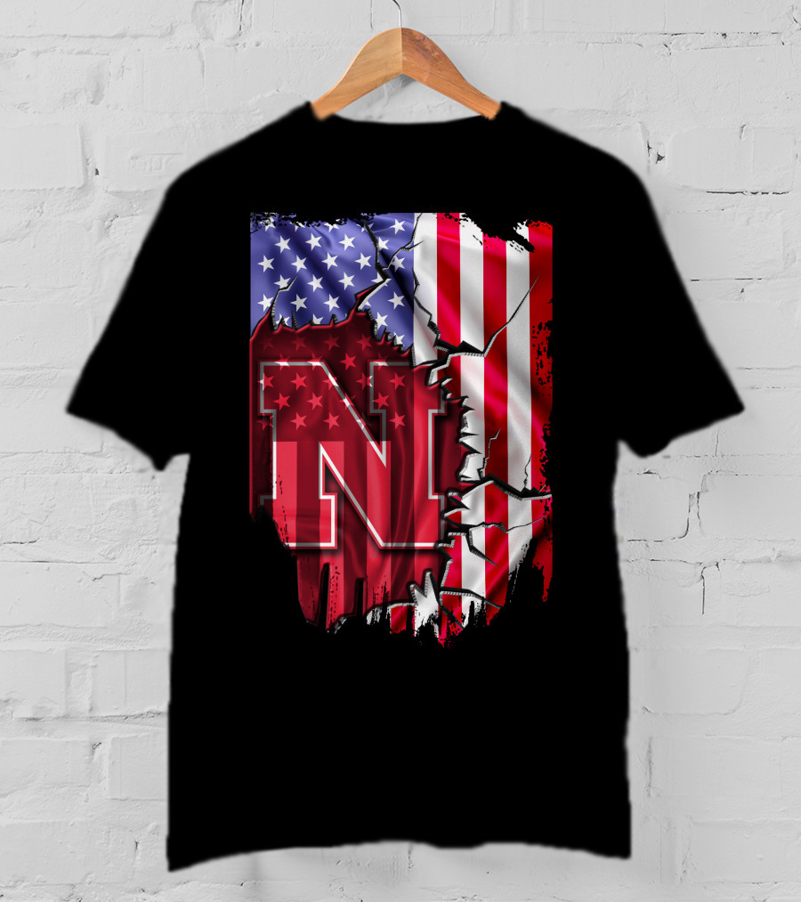 Nebraska Cornhuskers American Flag N T-Shirt