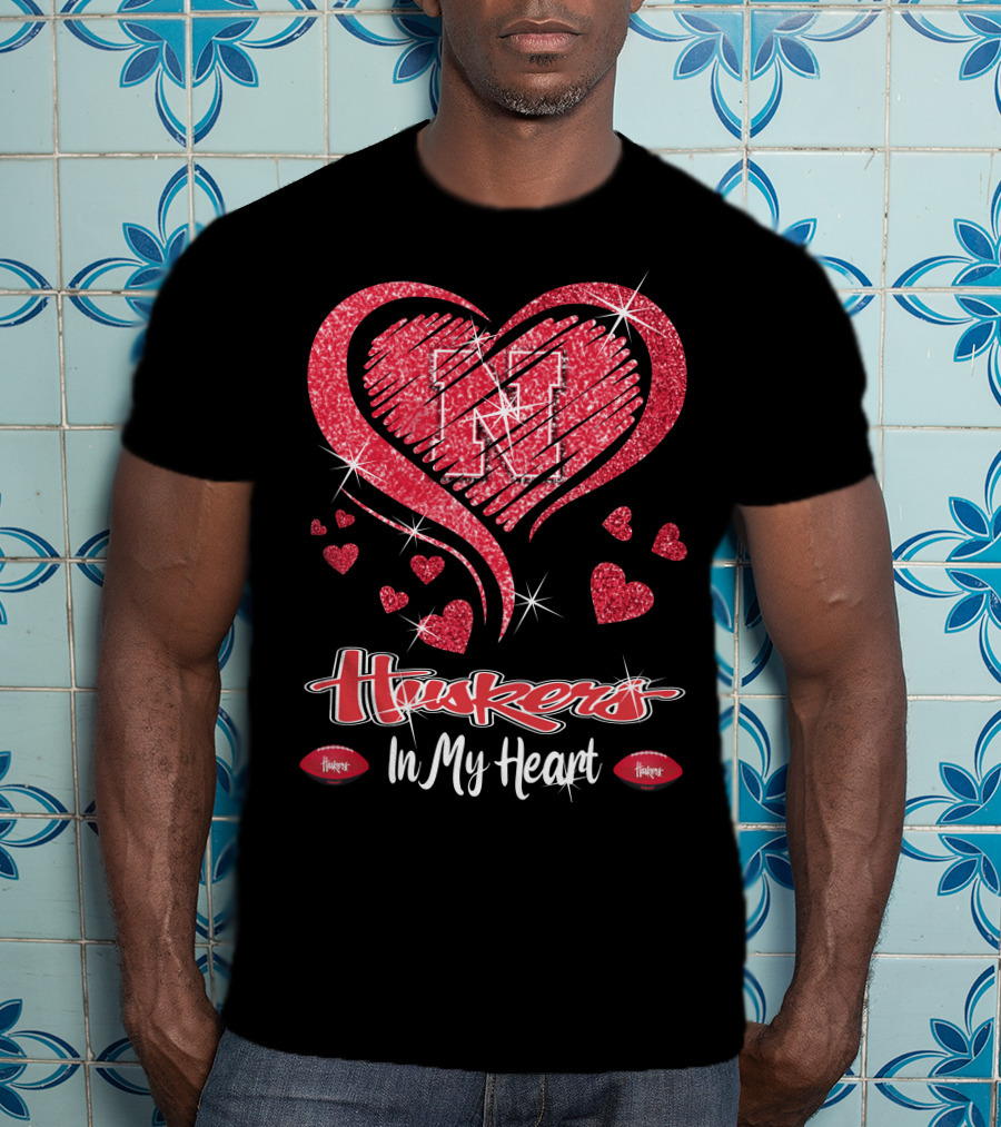 Huskers In My Heart Nebraska Cornhuskers Football Hearts T-Shirt