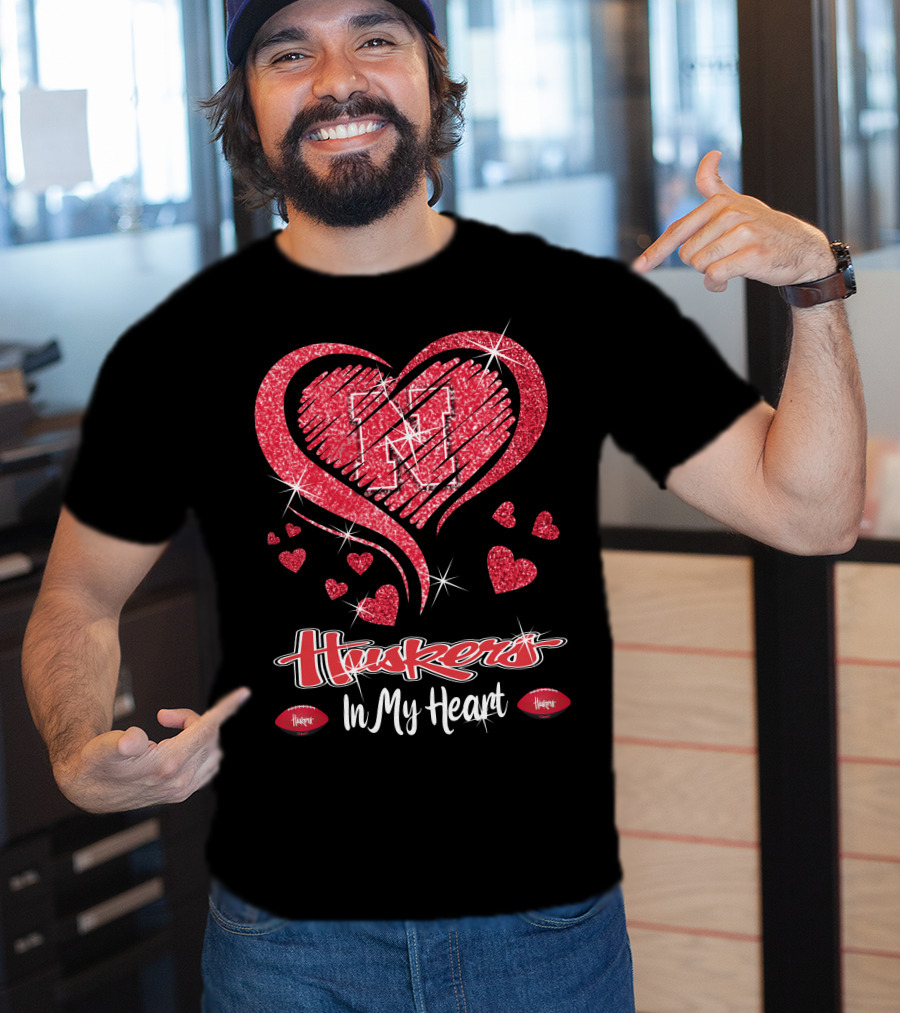 Huskers In My Heart Nebraska Cornhuskers Football Hearts T-Shirt
