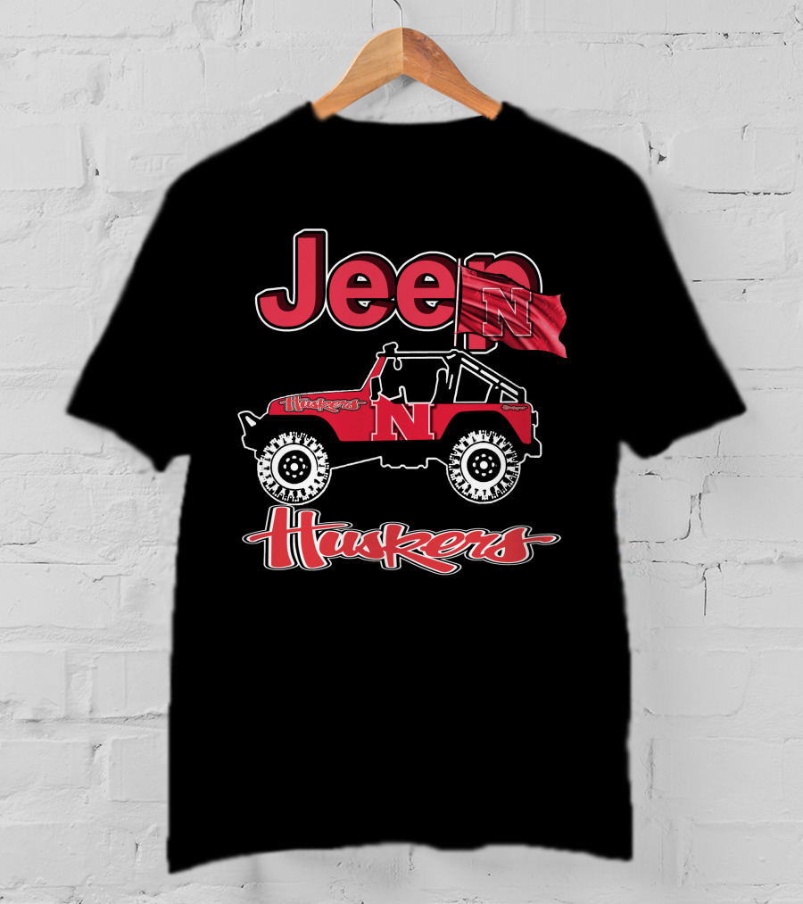 Jeep Nebraska Cornhuskers Husker Red N Flag T-Shirt