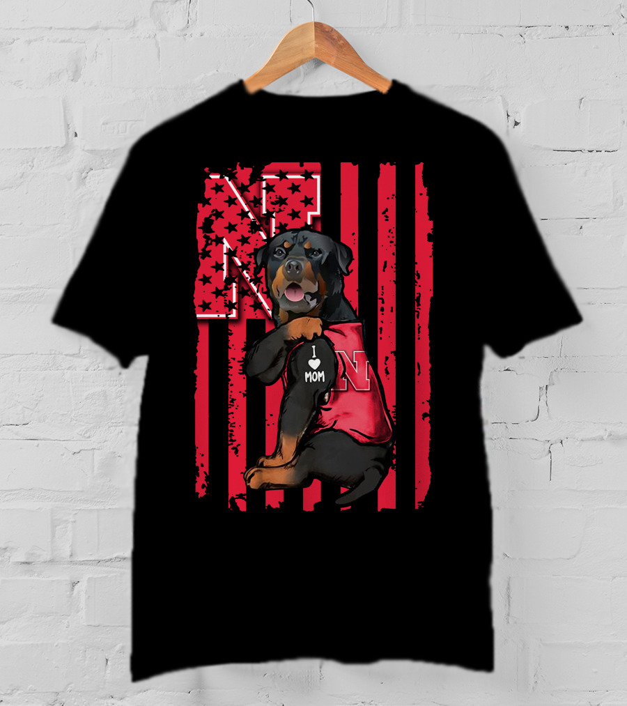 Rottweiler I Love Mom Nebraska Cornhuskers N Flag Stripes T-Shirt