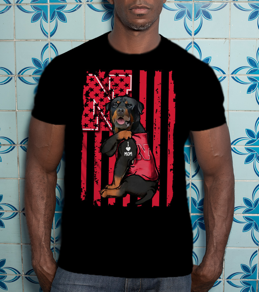 Rottweiler I Love Mom Nebraska Cornhuskers N Flag Stripes T-Shirt
