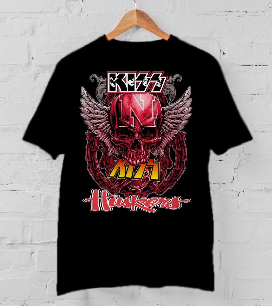KISS Nebraska Huskers Winged Skull T-Shirt