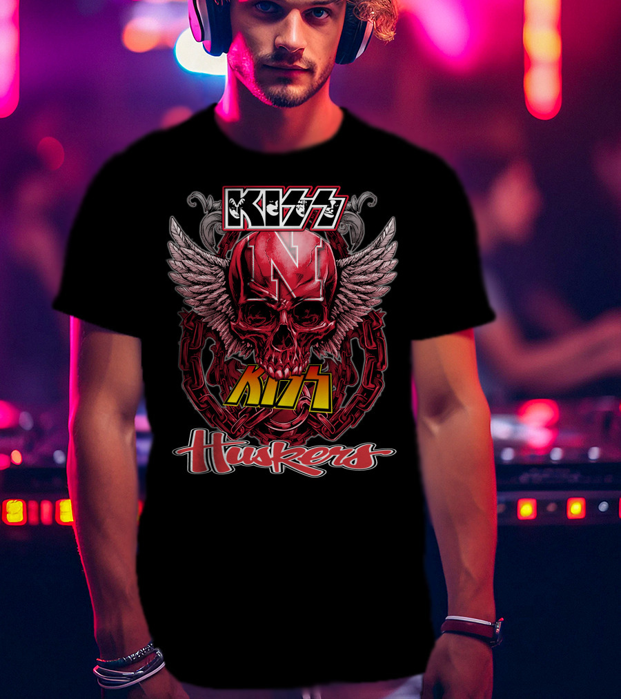 KISS Nebraska Huskers Winged Skull T-Shirt