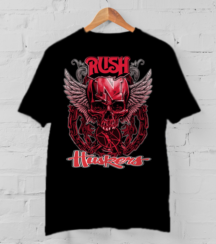 RUSH Nebraska Huskers Winged Skull Chain T-Shirt
