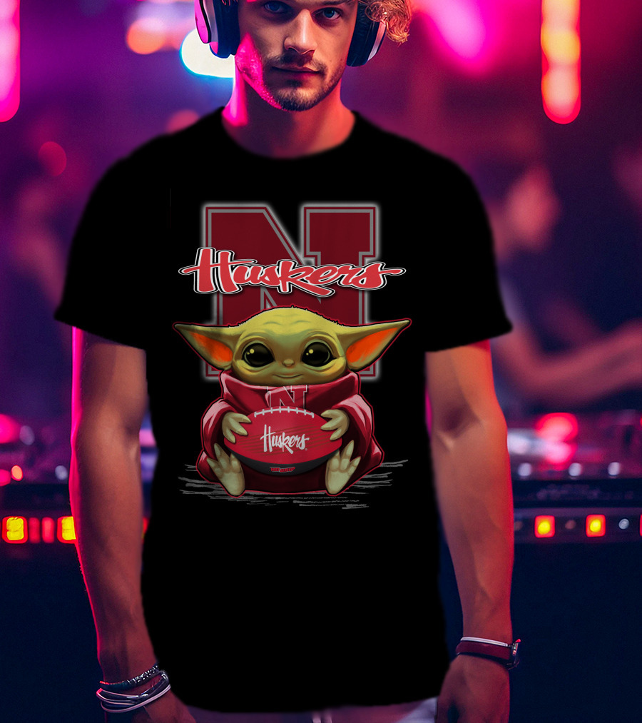 Nebraska Cornhuskers Baby Yoda Football Fan T-Shirt