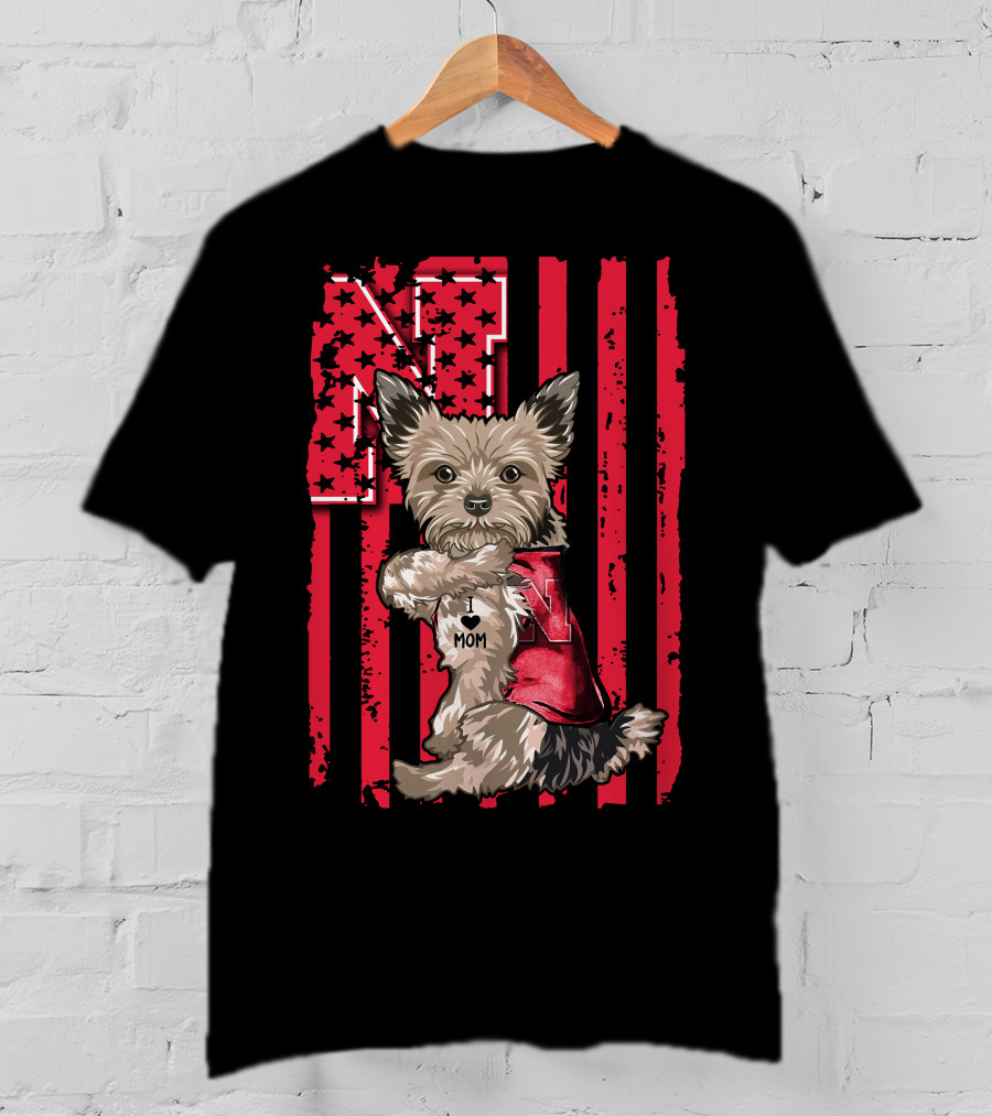 Yorkshire Terrier I Love Mom Nebraska Cornhuskers N Stripe T-Shirt