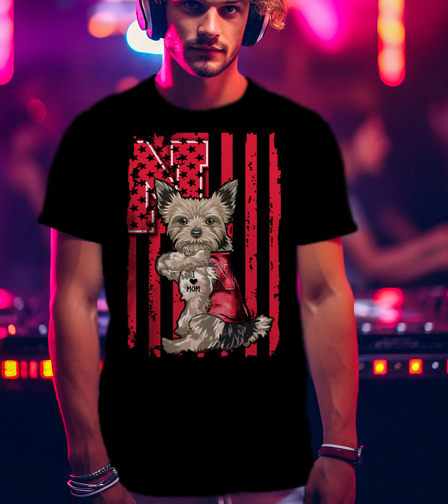 Yorkshire Terrier I Love Mom Nebraska Cornhuskers N Stripe T-Shirt