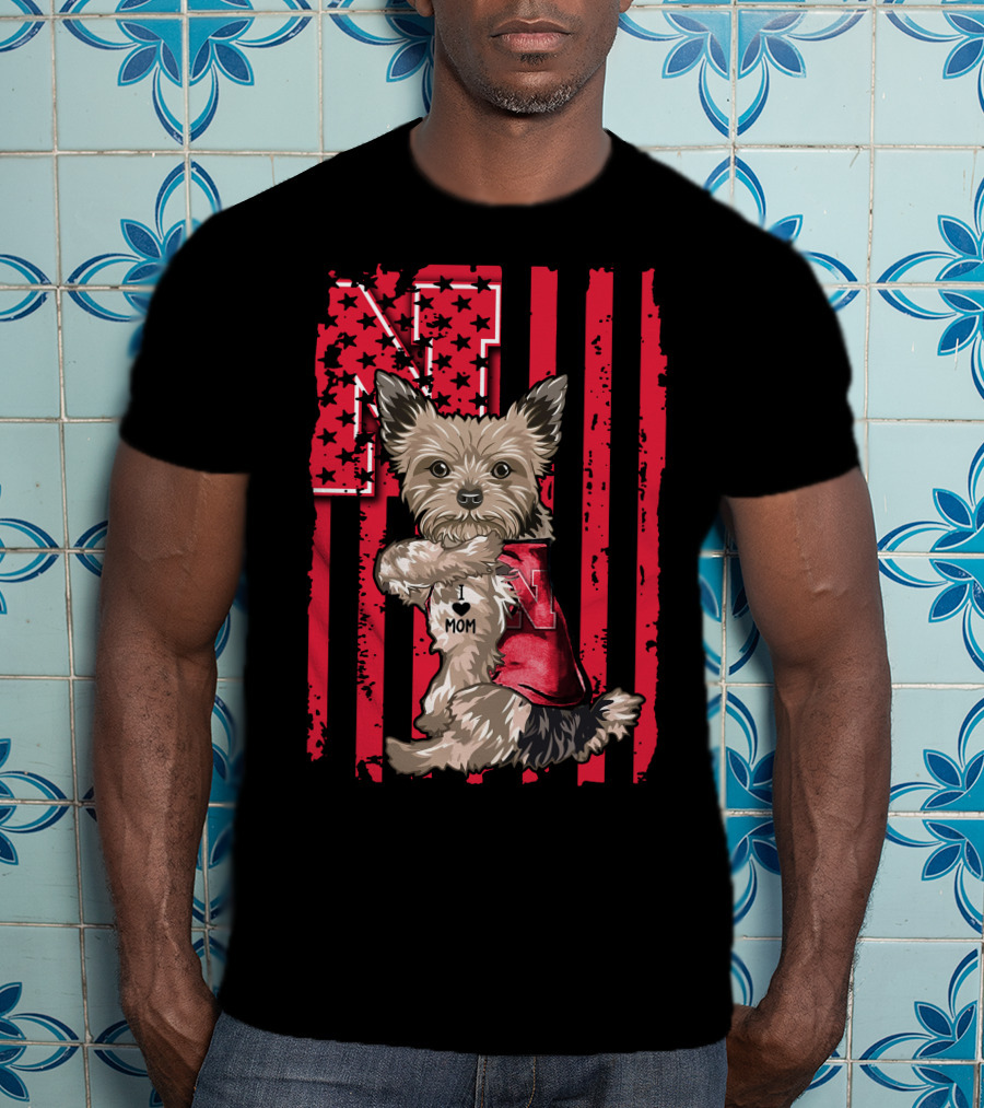 Yorkshire Terrier I Love Mom Nebraska Cornhuskers N Stripe T-Shirt