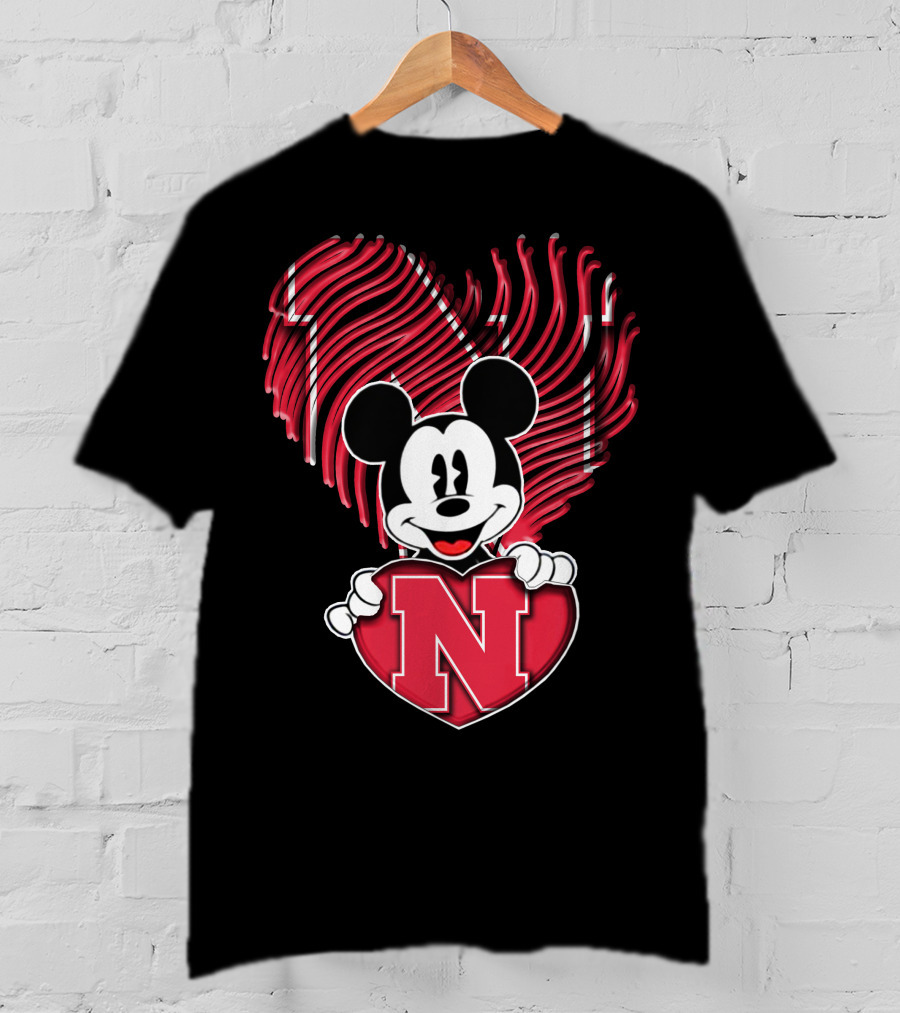 Mickey Mouse Nebraska Cornhuskers Heart Fan T-Shirt