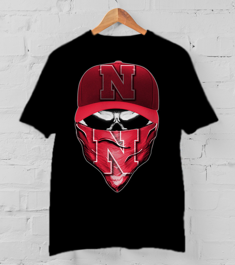 Skull Bandana Cap Nebraska Cornhuskers N T-Shirt
