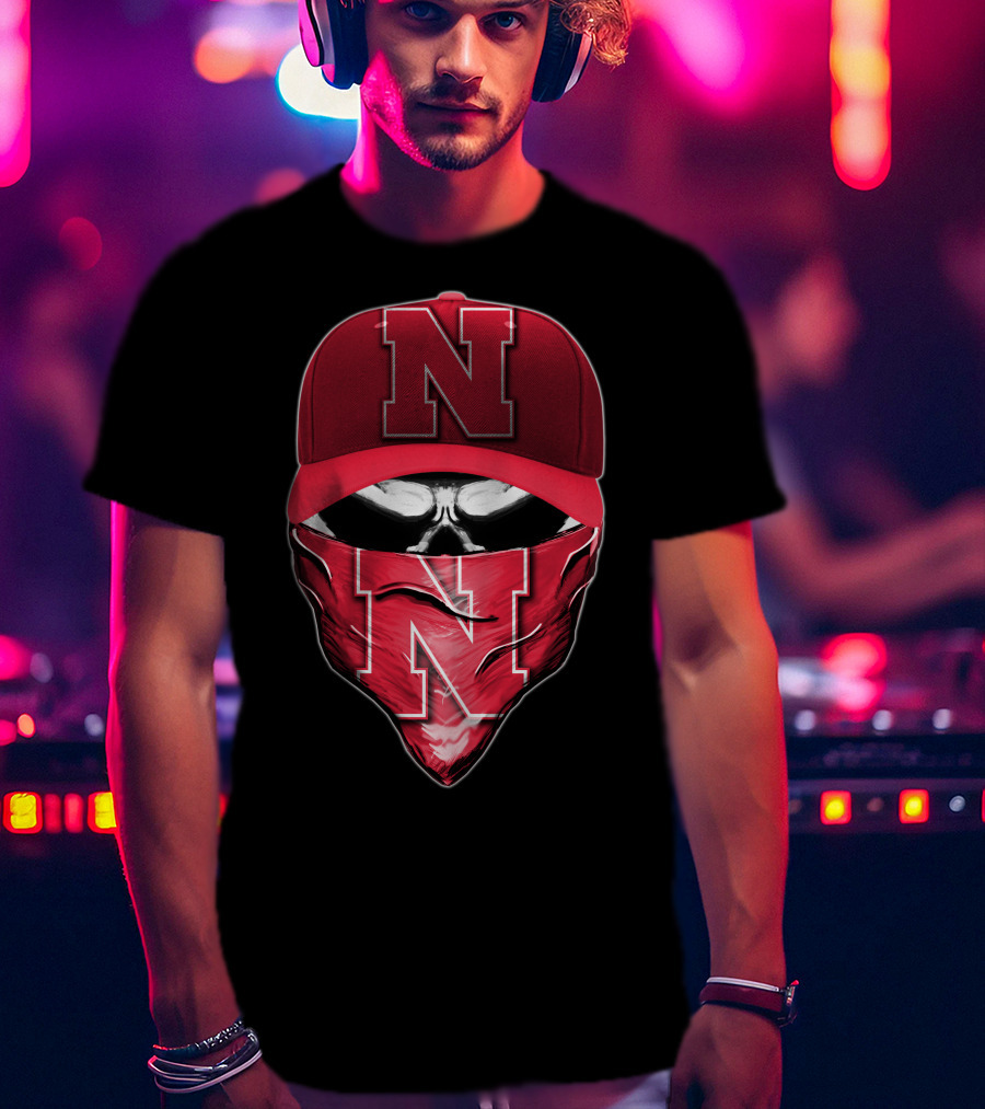Skull Bandana Cap Nebraska Cornhuskers N T-Shirt