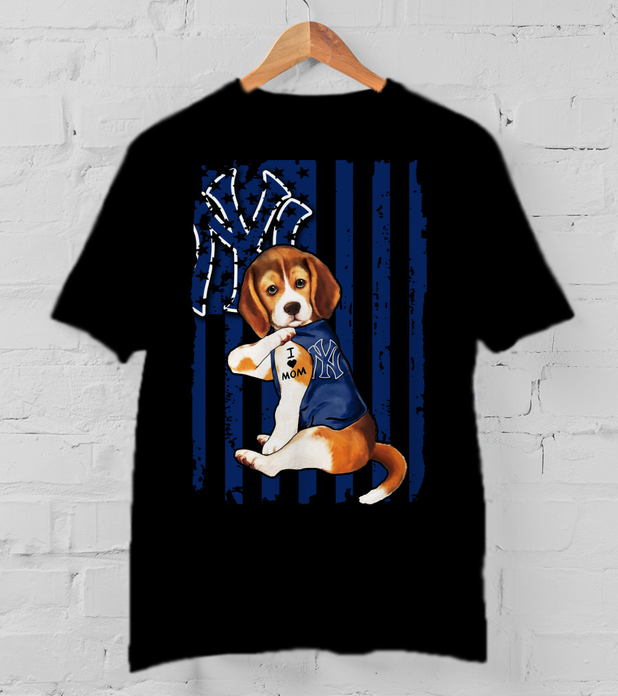 I Love Mom Beagle New York Yankees Fan T-Shirt