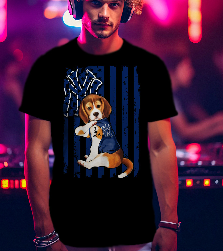 I Love Mom Beagle New York Yankees Fan T-Shirt
